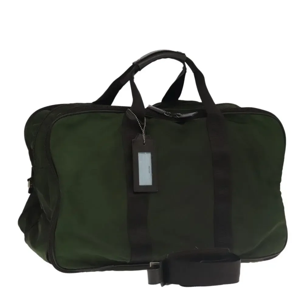 PRADA Boston Bag Nylon Khaki Silver